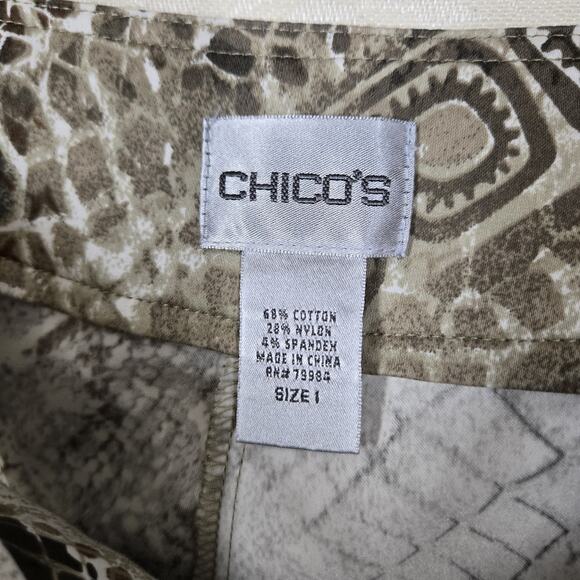 Chico's Pants sz 1 (M) Ivory Tan Brown Geo Mixed Print Zip Fly Zip Pockets - Picture 10 of 16